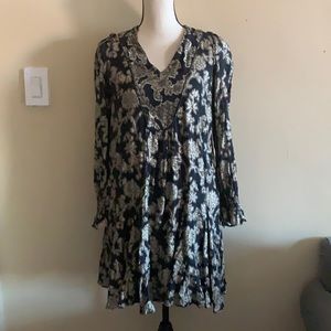 Anthropologie Metallic Floral Pleated Tunic Dress